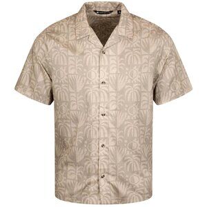 TravisMathew Men Shirt Large Brown Desert Sun Button-Up Short Sleeve Lightweight